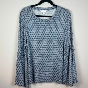 Lauren Conrad Womens Bell Sleeve all over mini heart‎ pattern knit blouse sz XXL